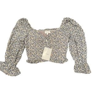 NWT BOHME floral cropped ruched blouse